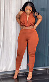 Women Solid Color Halter Backless Tops And Bodycon Pants Two-pieces Sets NY-10863