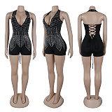 Sexy Backless Halter Hot Drilling Black Bandage Women Rompers NY-3235