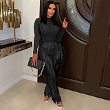 Women Solid Color Bodysuit And Tassel Pants Sets AIL-223