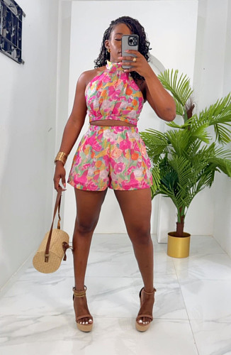 Stylish Printed Girls Sleeveless  Crop Tops With Shorts 2 Pieces Sets NY-10872