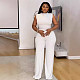 White Sleeveless Round Neck Women Wide-leg Long Jumpsuit NY-10853