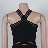 Women Hot Drilling Patchwork Black Package Hips Rompers NY-3233