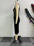 Black Mesh Transparent Women Sleeveless Split Maxi Dresses NY-10861