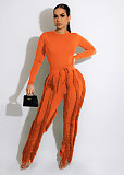 Women Solid Color Bodysuit And Tassel Pants Sets AIL-223