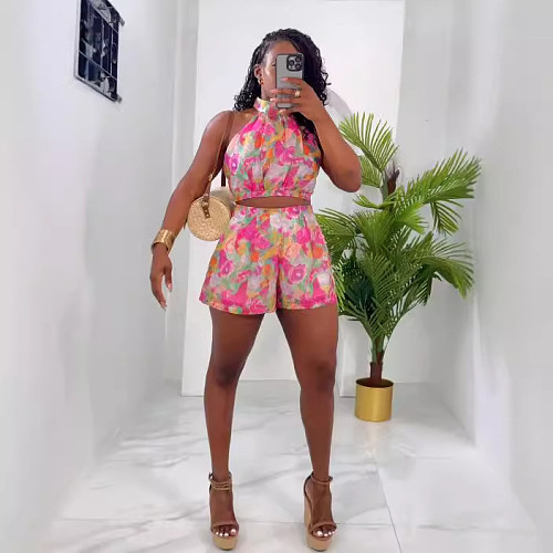 Stylish Printed Girls Sleeveless  Crop Tops With Shorts 2 Pieces Sets NY-10872