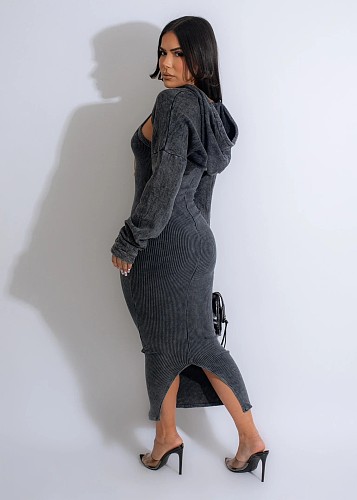 Long Sleeve Shawl Top Strap Dress 2 Pieces Sets CYU-9628
