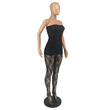 Sexy Strapless Transparent Mesh Tops And Pantyhose 2 Pieces Sets FOS-8378