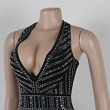 Sexy Backless Halter Hot Drilling Black Bandage Women Rompers NY-3235