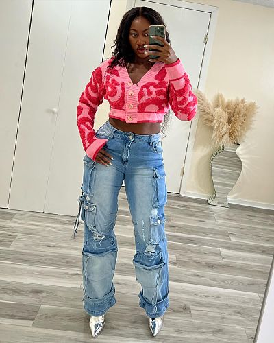 Casual Women V-neck Fleece Slim Knited Tops CY-0044