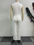 White Sleeveless Round Neck Women Wide-leg Long Jumpsuit NY-10853
