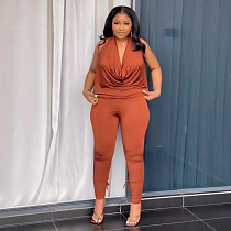 Women Solid Color Halter Backless Tops And Bodycon Pants Two-pieces Sets NY-10863