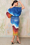 Fashion Print Women Batwing Sleeve Split Midi Skirt 2 Pieces Sets NY-10867