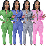 Casual Women Zipper Long Sleeve Bodycon Pants Knitted 2 Pieces Sets NIYA-8179