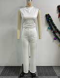 White Sleeveless Round Neck Women Wide-leg Long Jumpsuit NY-10853
