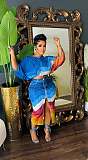 Fashion Print Women Batwing Sleeve Split Midi Skirt 2 Pieces Sets NY-10867