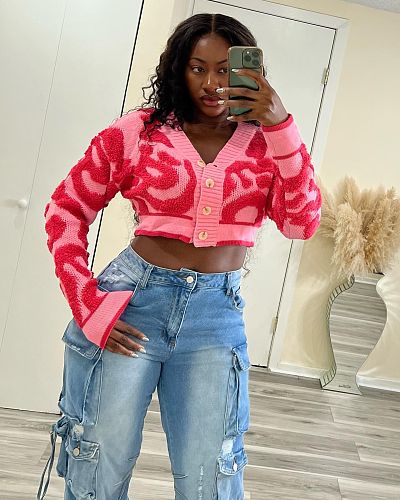 Casual Women V-neck Fleece Slim Knited Tops CY-0044