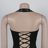 Sexy Backless Halter Hot Drilling Black Bandage Women Rompers NY-3235