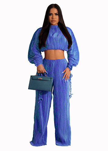 Chic Solid Stand Collar Straight Leg Trousers Suits CYU-9521