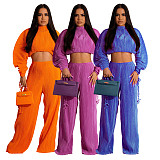 Chic Solid Stand Collar Straight Leg Trousers Suits CYU-9521