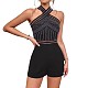 Women Hot Drilling Patchwork Black Package Hips Rompers NY-3233