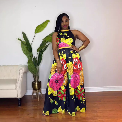 Stylish Prints Women Sleeveless Loose Wide-leg Jumpsuit NY-10858