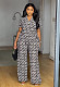 Women Print V-neck Tops Wide-leg Long Pants Casual 2 Pieces Sets NY-10870
