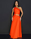 Women Oblique Shoulder Sleeveless Split Long Skirts Orange 2 Pieces Sets NY-10865