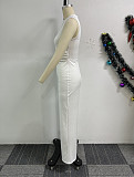 White Sleeveless Round Neck Women Wide-leg Long Jumpsuit NY-10853