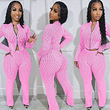 Casual Women Zipper Long Sleeve Bodycon Pants Knitted 2 Pieces Sets NIYA-8179