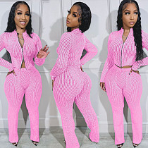 Casual Women Zipper Long Sleeve Bodycon Pants Knitted 2 Pieces Sets NIYA-8179