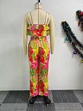 2024 Fashion Printed Women Ruffles Crop Tops With Long Wide-leg Pants NY-10862