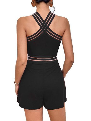 Women Hot Drilling Patchwork Black Package Hips Rompers NY-3233