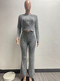 Casual Women Zipper Long Sleeve Bodycon Pants Knitted 2 Pieces Sets NIYA-8179
