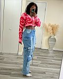 Casual Women V-neck Fleece Slim Knited Tops CY-0044