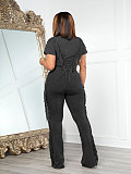 Women Solid Color Short Sleeves Tops And Long Pants Casual Tassel 2 Pieces Sets NTY-7449