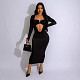 Sexy Deep-V Long Sleeves Women Package Hips Maxi Dress NTY-7471