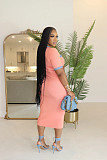 Women Patchwork Pockets Short Sleeves V-neck Slim Casual Maxi Dress NTY-7456