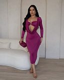 Sexy Deep-V Long Sleeves Women Package Hips Maxi Dress NTY-7471