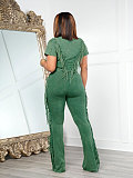 Women Solid Color Short Sleeves Tops And Long Pants Casual Tassel 2 Pieces Sets NTY-7449