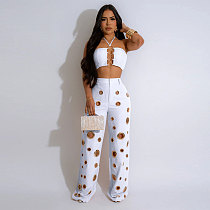 Sexy Broken-holes Women Halter Crop Top And Long Pants Two Pieces Sets NTY-7436 Sexy Broken-holes Women Halter Crop Top And Long Pants Two Pieces Sets NTY-7436