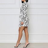 Full Sleeve Printed Lace-up Irregular Shirt Dresses YF-10167