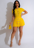 Fashion Casual Hollow-out Button Knit Short Sleeve Two-piece Set MDF-5394