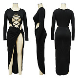 Sexy Hollow Out Bodysuit+High Slit Skirt 2 Piece Sets YF-10271