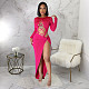 Sexy Hollow Out Bodysuit+High Slit Skirt 2 Piece Sets YF-10271