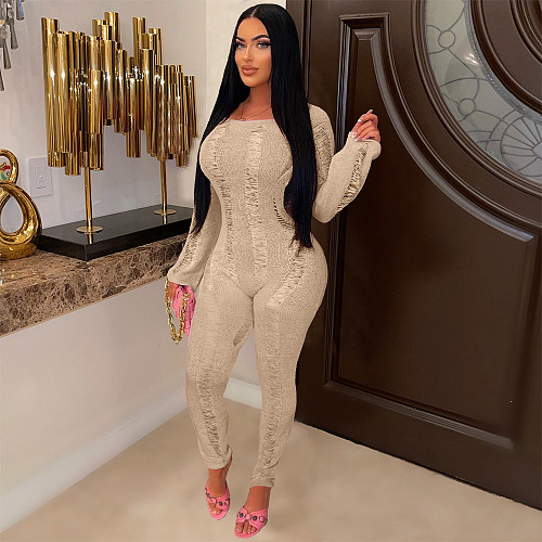 Sexy Off Shoulder Hollow-out Long Sleeves Long Jumpsuit MDF-5559