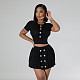 Fashion Casual Hollow-out Button Knit Short Sleeve Two-piece Set MDF-5394