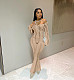 Sexy Off Shoulder Hollow-out Long Sleeves Long Jumpsuit MDF-5559