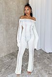 Sexy Off Shoulder Hollow-out Long Sleeves Long Jumpsuit MDF-5559