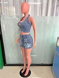 Sexy Lace-up Halter Crop Top With Mini Skirt Denim Two-pieces Sets LX-6021