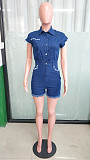 Women Elastic Waist Turndown Collar Street Style Strech Denim Romper LX-6987